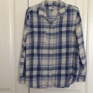 Blue and White Boyfriend Flannel Shirt